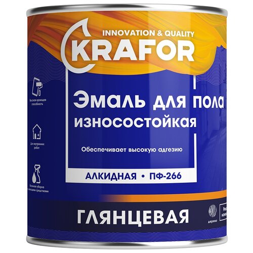 Эмаль ПФ-266 для пола Krafor, алкидная, глянцевая, 1,9 кг, красно-коричневая 