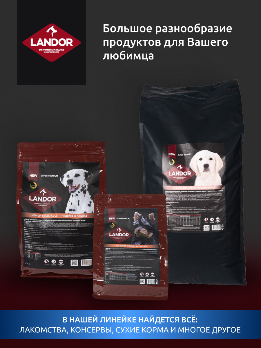 Landor Adult Dog сухой корм для взрослых собак всех пород (Рыба и рис, 15 кг.) - фото №10