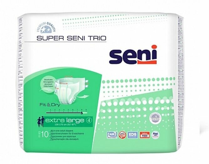 Подгузники для взрослых Super Seni Trio Extra Large (№4), объем талии 130-170 см, 10 шт.