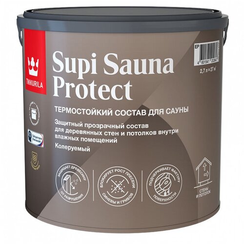 Tikkurila Supi Sauna Protect EP состав защитный для стен и потолков в бане и сауне (полуматовый, 2,7 л)