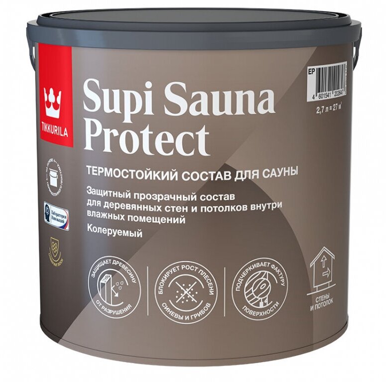 Tikkurila Supi Sauna Protect EP состав защитный для стен и потолков в бане и сауне (полуматовый, 9 л)