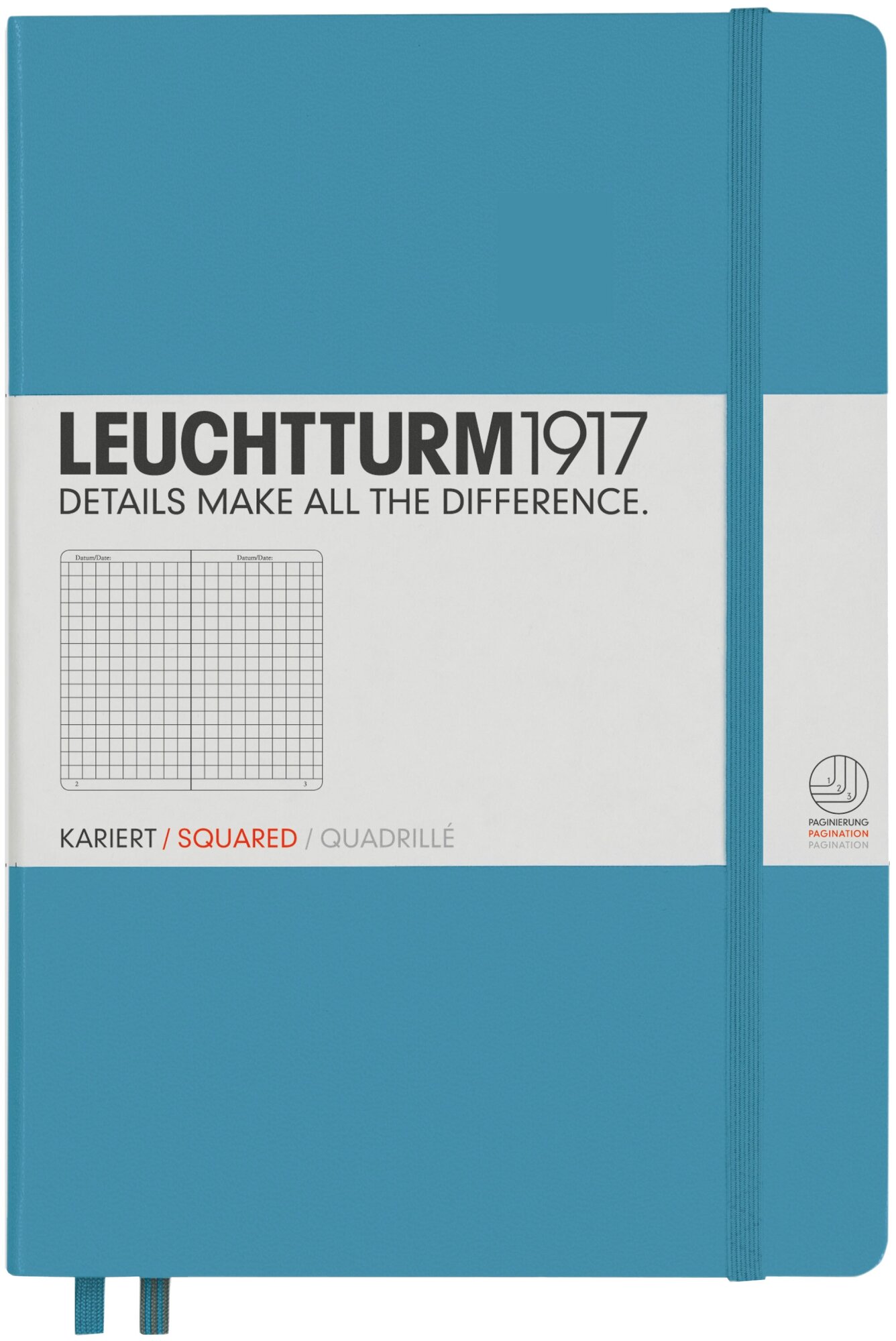 Записная книжка Leuchtturm A5, в клетку, нордический синий, 251 страниц, твердая обложка