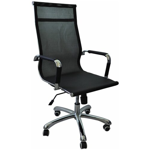 Кресло Барбара Стиль 1Х, сетка чёрная, высокая спинка, хромированные крестовина