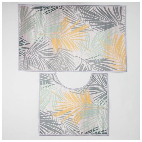 фото Набор ковриков для ванны и туалета 2 шт 50х80, 40х50 см "тропики" 5411419 доляна