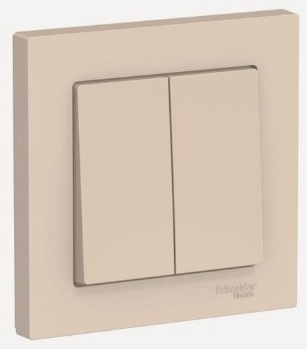Изображение товара Выключатель 2-клавишный Systeme Electric (schneider Electric) SCHNEIDER ELECTRIC ATLASDESIGN, сх.5, 10АХ, в сборе, бежевый, ATN000252