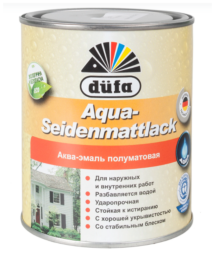 Эмаль универсальная dufa Aqua-Seidenmattlack белая 0,75 л