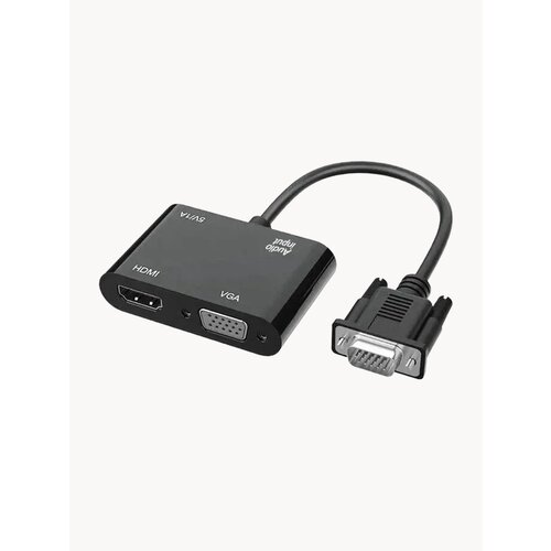 Адаптер PALMEXX ADP035 VGA(m) to HDMI(f)+VGA(f), AUX, 1080p@60Hz, 0.15м, чёрный