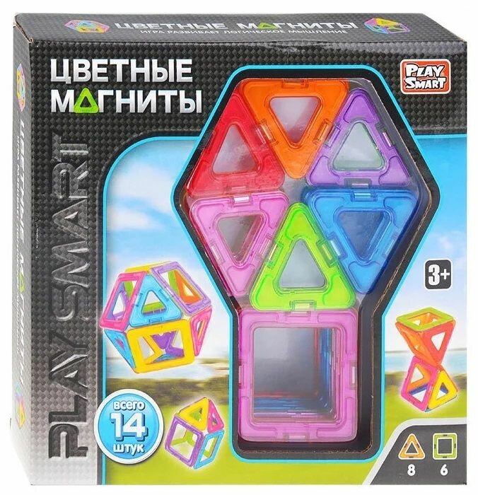 Магнитный конструктор "Цветные магниты", 14 деталей