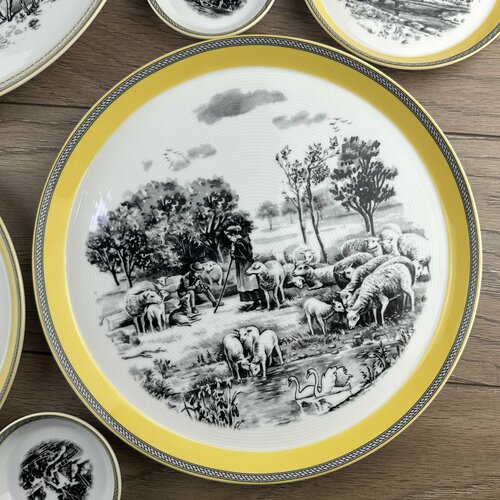 Набор из 3 гладких фарфоровых тарелок с бортиком Вилладж 27 см 4377₽