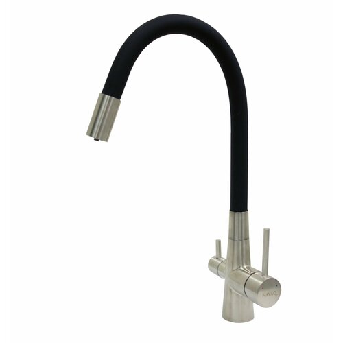 N413. PA5.1 Смеситель NAVAQ однорукий д/кухни с подкл. фильтра, сатин/черный, нерж. сталь, бок. ручка