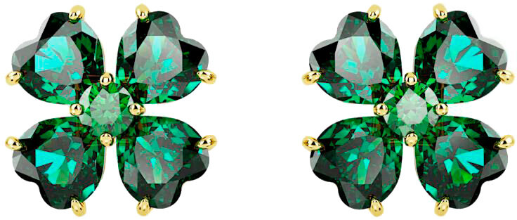 Серьги пусеты SWAROVSKI, кристаллы Swarovski, размер 12 мм, золотой, зеленый — фото 1