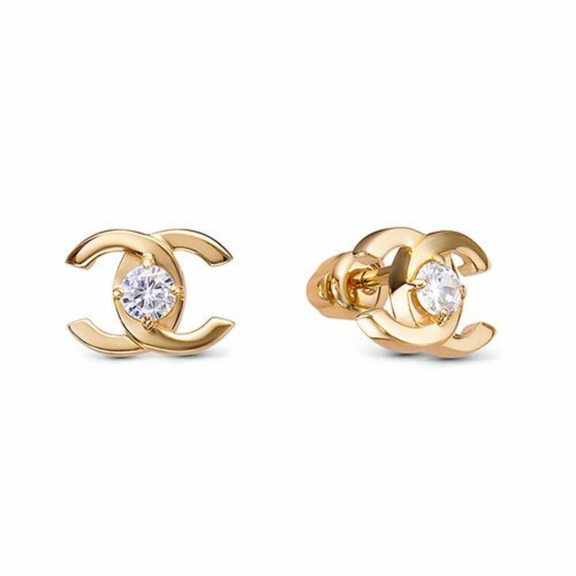 Серьги пусеты Diamant online, желтое золото, 585 проба, фианит