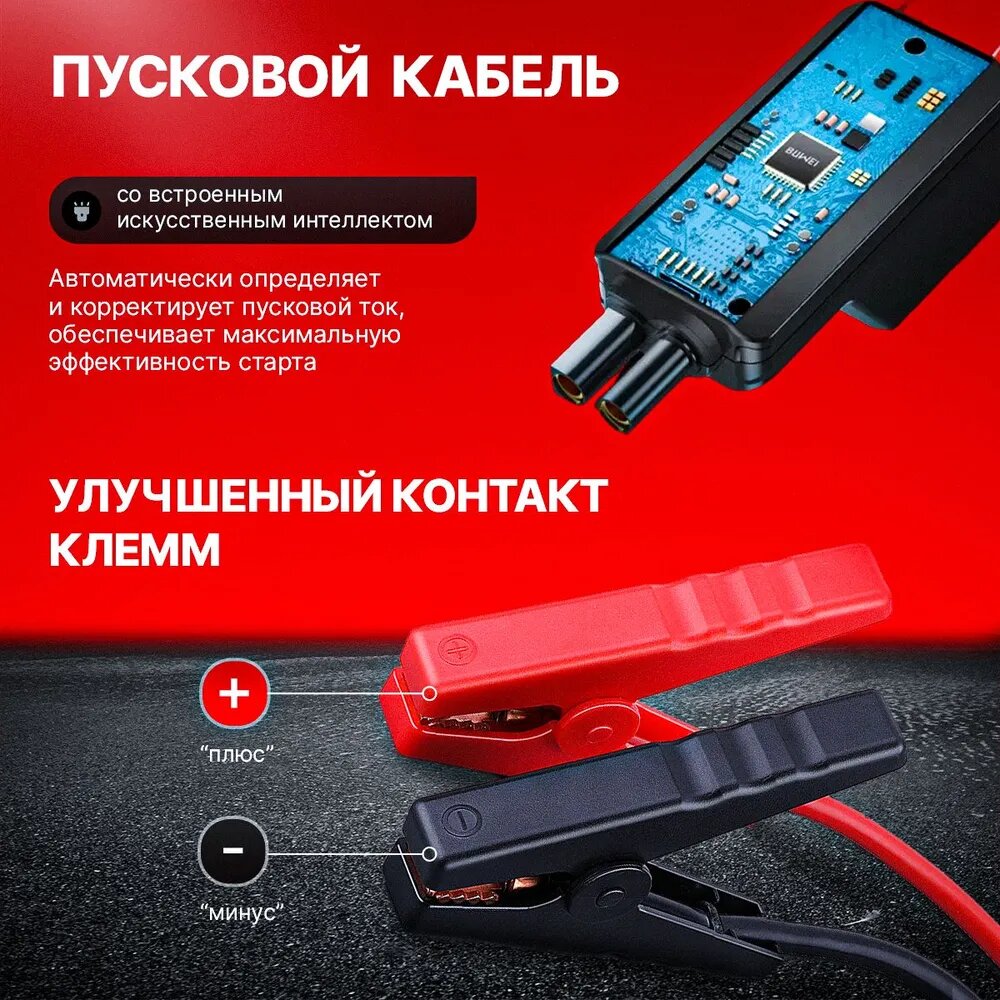 Пусковое устройство + компрессор для автомобиля (10000 мАч, 1500А) 4 в 1: ПЗУ, компрессор, powerbank, LED-фонарь — фото 1
