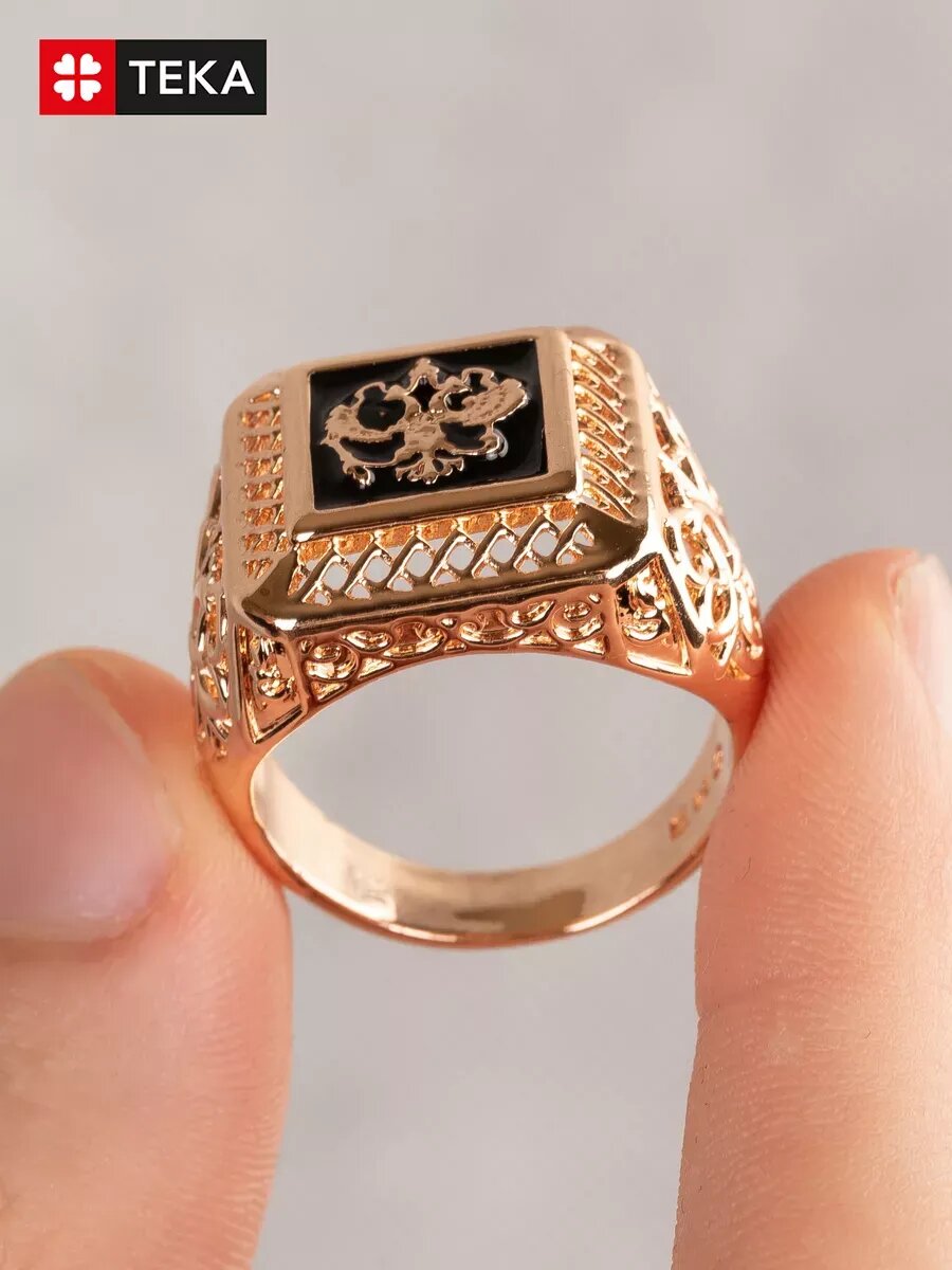 Печатка TEKA, эмаль, размер 21, золото — фото 1