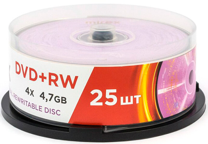 Диски Mirex DVD+RW Cake Box (25 шт.) 4.7Gb 4x (UL130022A4M) пластиковая банка