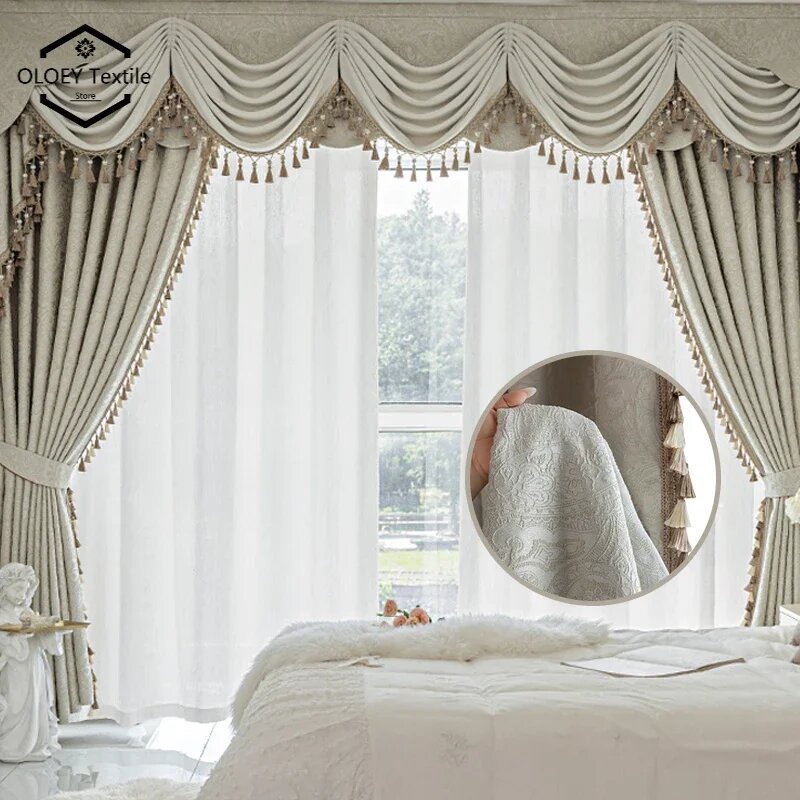 Французские плотные шторы из полиэстера BUY YEAR, W150cmxH250cm 1PC, Складчатая лента, Бежевый — фото 1