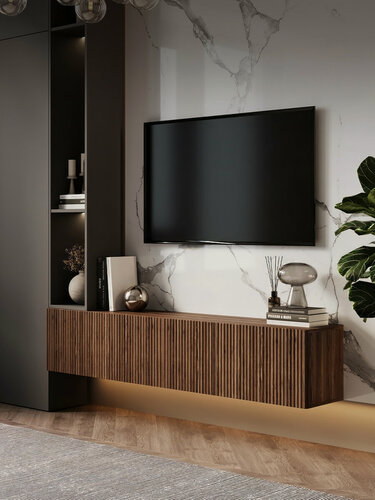 Изображение товара Тумба под телевизор подвесная Puzzlemebel Камелия, консоль навесная для тв, длина 180 см, коричневый