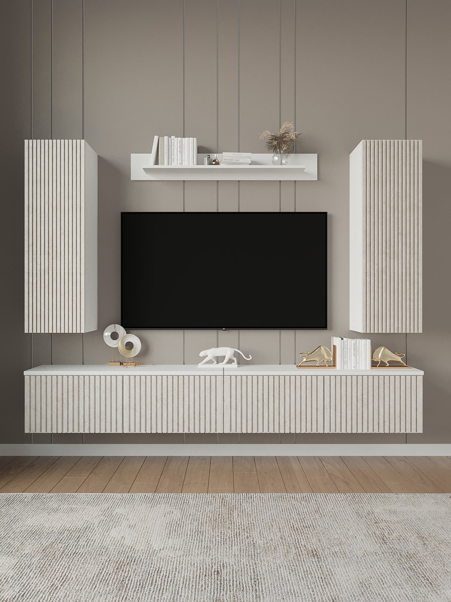 Модульная стенка ORBIS 3, современное исполнение, для гостиной, длина 220 см, Белый/Верона