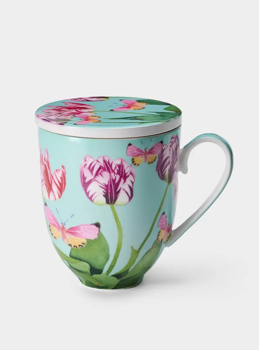 Кружка 400 мл с подставкой Тюльпаны