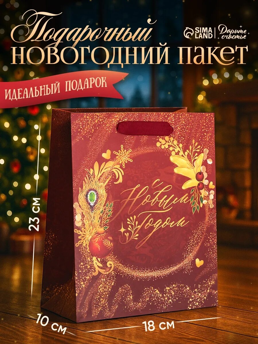 Подарочный пакет новогодний «Сказка» MS 18 х 23 х 10 см для упаковки подарка на Новый год