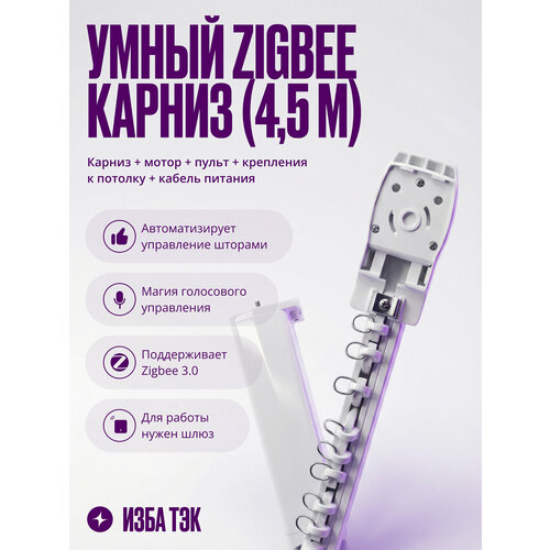 фото Умный электрокарниз для штор tuya zigbee + rf 4,5 метра, однорядный, бесшумный, с пультом izba tech
