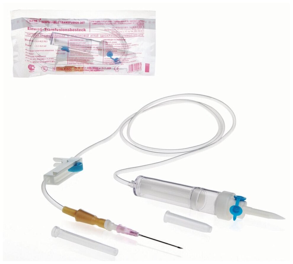 SFM Трансфузионная система 18G для переливания крови с пластиковой иглой 12х40 мм 20 шт