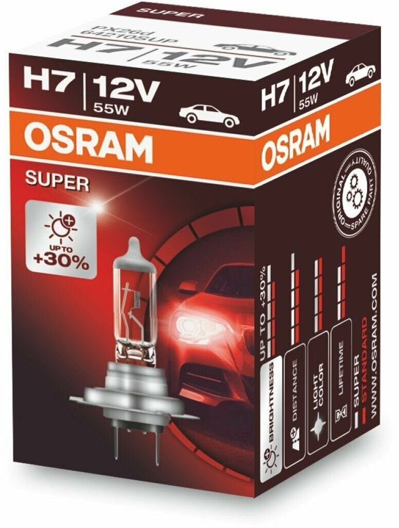 Лампа автомобильная галогеновая H7 Osram ALLSEASON SUPER +30% 12V 55W 1 шт. (PX26d) 64210ALL