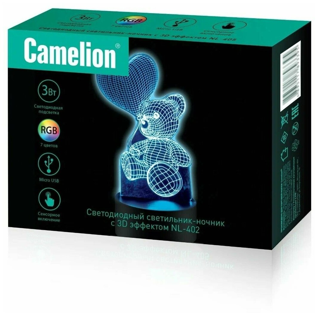 Ночник с 3D эффектом Camelion NL-402 Мишка
