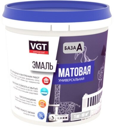 Эмаль акриловая VGT, эмаль белая матовая, эмаль универсальная, База А 1.5 кг