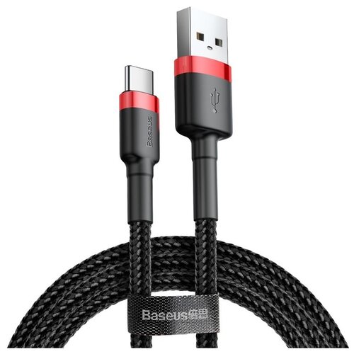 Кабель Baseus Cafule USB-A/USB-C 3A (CATKLF-A/CATKLF-B), 1 м, 1 шт., черный/красный