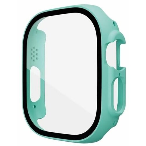 подставка для зарядки apple watch розовый держатель настольный для зарядки эпл вотч Защитный пластиковый чехол со стеклом (кейс) Apple Watch Series Ultra 49 мм для экрана/дисплея и корпуса противоударный бампер бирюзовый