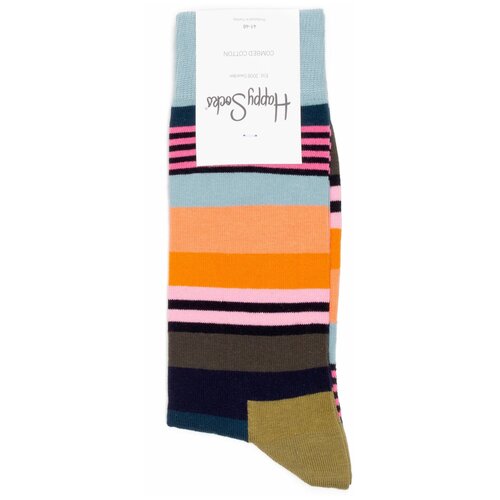 Happy Socks - Stripe - Grey/Orange/Green носки с разноцветными полосками 36-40