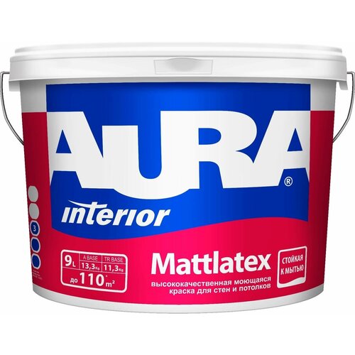 Краска акриловая Aura Interior Mattlatex влагостойкая моющаяся матовая белая, база А 9 л 9 кг