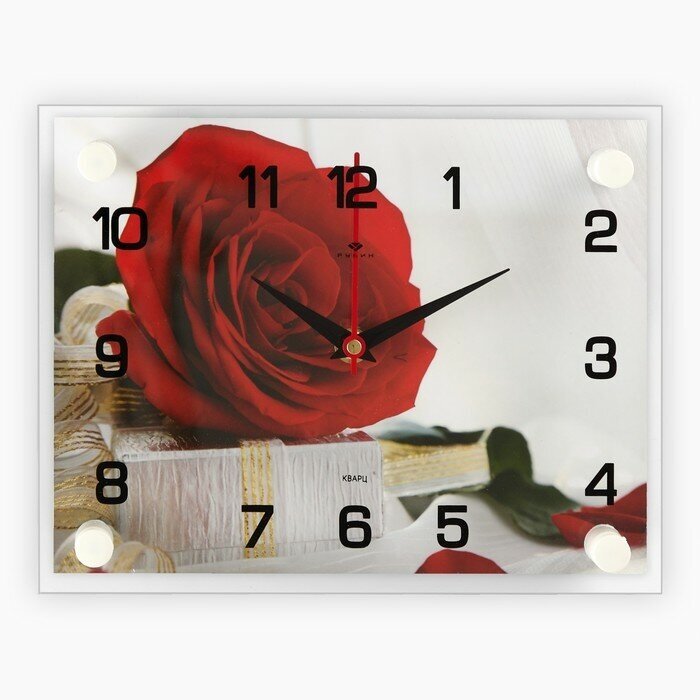 Рубин Часы настенные: Цветы, "Роза с подарком", бесшумные, 20 х 26 см