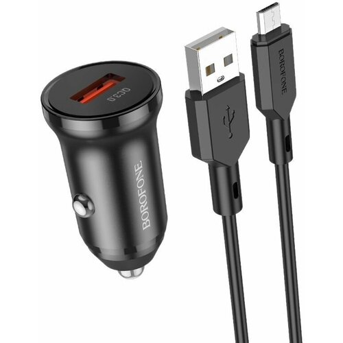 Зарядное устройство автомобильное USB + кабель Micro USB (QC3.0, 3000mA) BOROFONE BZ18 Черное автомобильное зарядное устройство 1usb 3 0a qc3 0 18w для micro usb borofone bz18 black