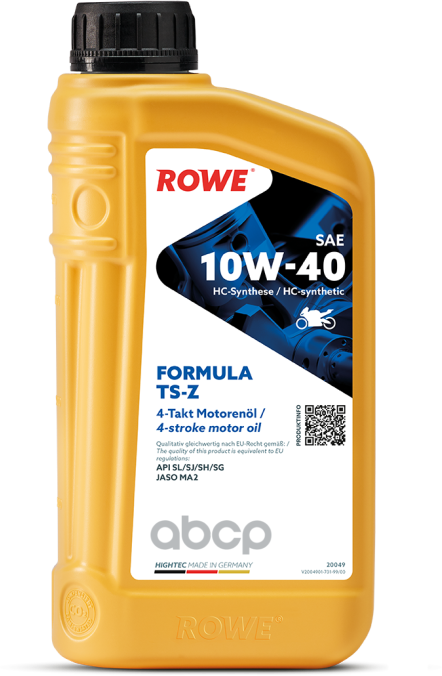 ROWE Моторное Масло Для 2-T/4-T Двигателей Hightec Formula Sae 10W-40 Ts-Z 1 Л Api Sn/Sm/Sl/Sj/Sh/Sg, Jaso Ma2