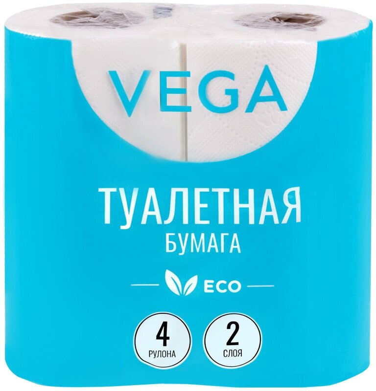 Бумага туалетная Vega 2-слойная, 4шт, эко, 15м