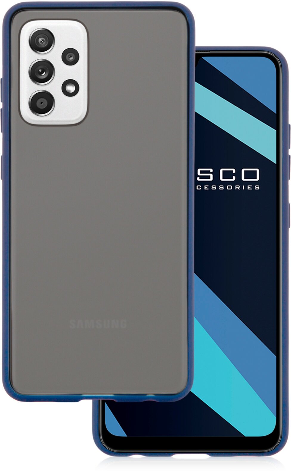 Противоударный чехол ROSCO на Samsung Galaxy A52 (Самсунг Галакси А52) с удобными цветными кнопками гибкая окантовка полупрозрачный матовый синий