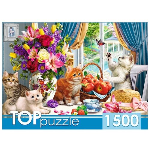 Пазлы 1500 TOPpuzzle Милые котята в гостиной