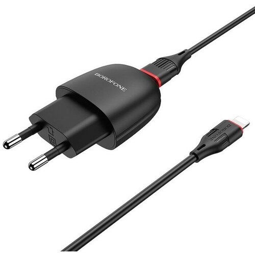 Сетевое зарядное устройство Borofone BA49A, USB, 2.1 А, кабель Lightning, чёрное сетевое зарядное устройство borofone ba49a usb 2 1 а кабель lightning чёрное