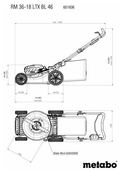 Газонокосилка аккумуляторная METABO RM 36-18 LTX BL 46, 2х5.2 Ач + ЗУ (T0524) - фотография № 12
