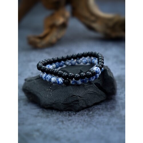 фото Мужской браслет из бусин двойные четки из пироксенита и базальта 2beman