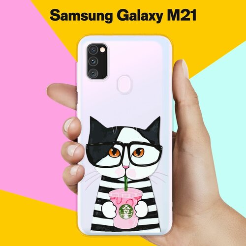 противоударный силиконовый чехол черный кот и бабочка на samsung galaxy m30s самсунг гэлакси m30s Силиконовый чехол Кот в очках на Samsung Galaxy M30s