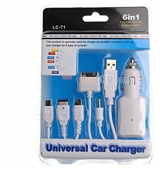 Универсальная автомобильная зарядка для 6 в 1 для iPhone 3 / iPod / PSP / NDS / USB