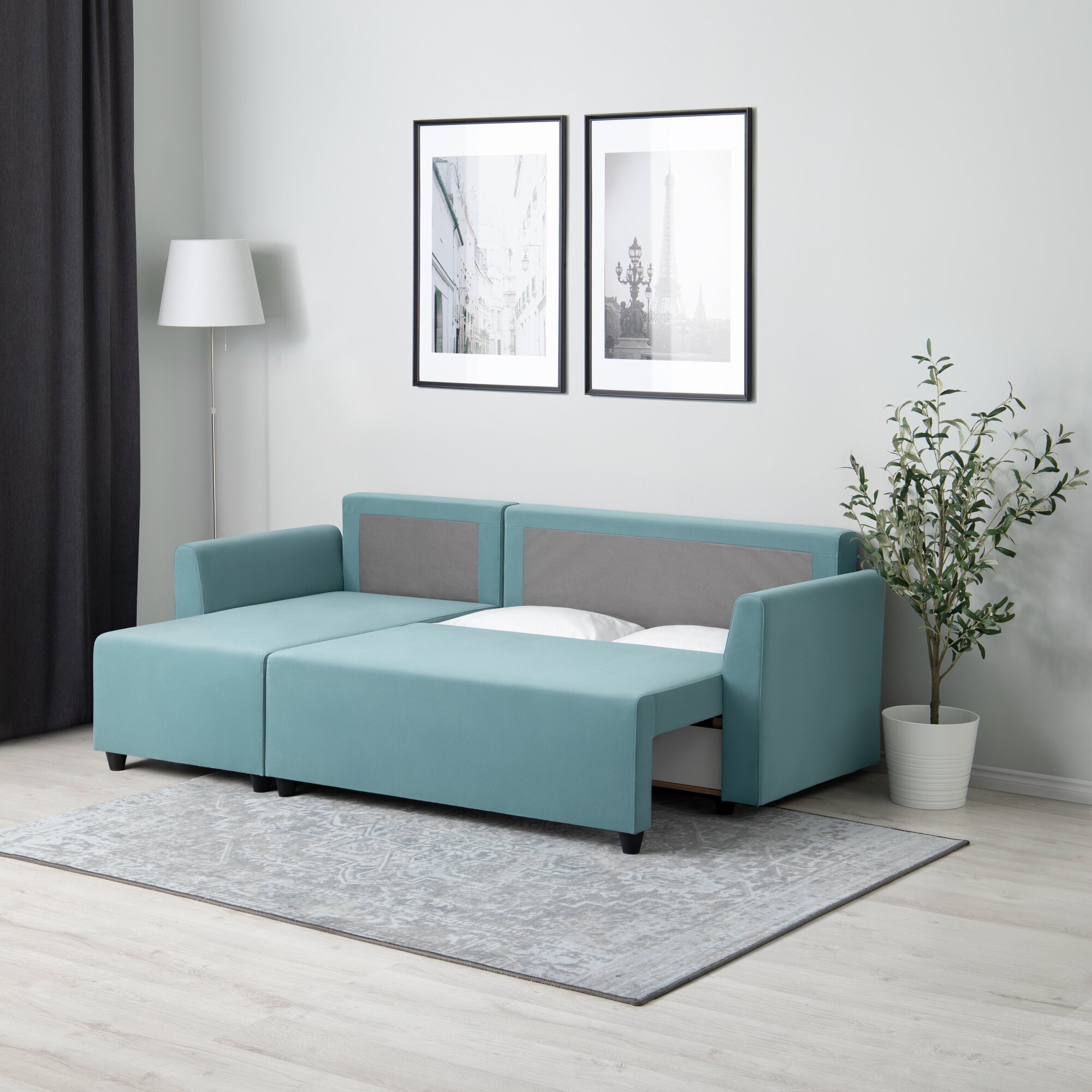 Сонго угловой диван-кровать бирюзовый 3-местный, ткань велюр, 130х82х97 см. - фотография № 3
