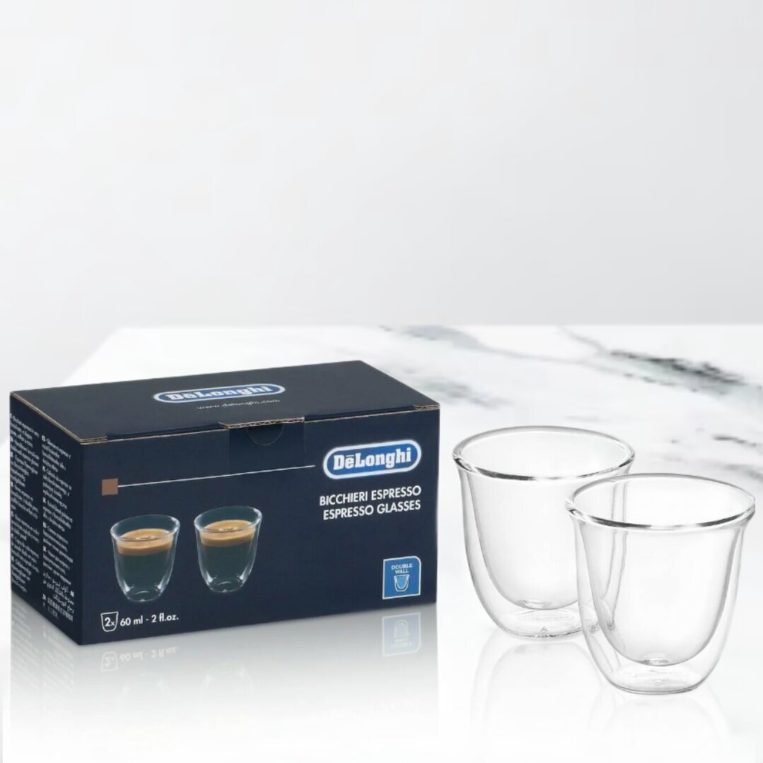 Набор чашек для эспрессо DeLonghi Espresso (2 шт), чашки 60 мл стеклянные с двойными стенками для кофе и чая
