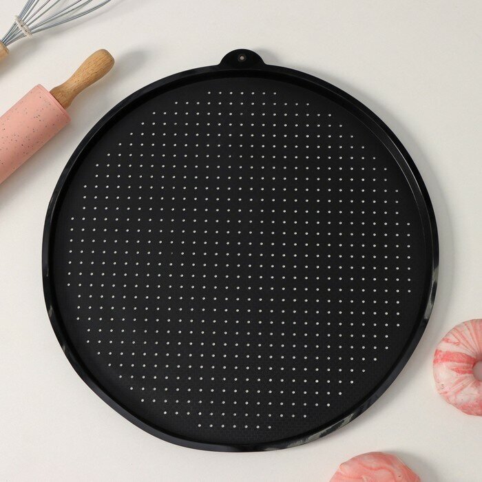 Коврик силиконовый перфорированный круглый Доляна, 35×1,5 см, цвет чёрный - фотография № 2