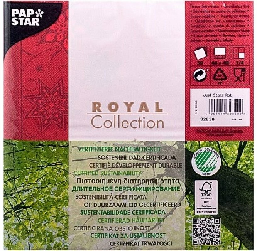 Салфетки бумажные PAPSTAR ROYAL COLLECTION звезды 40х40 см 3-слойные 50 шт красный - фотография № 6