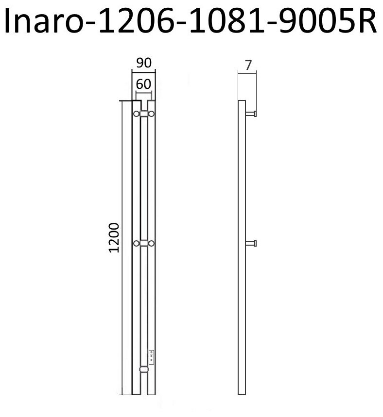 Полотенцесушитель электрический INARO профильный 120х6 правый, скр.монтаж, СНШ, черный матовый(RAL 9005), (Ferrum), Маргроид - фотография № 15