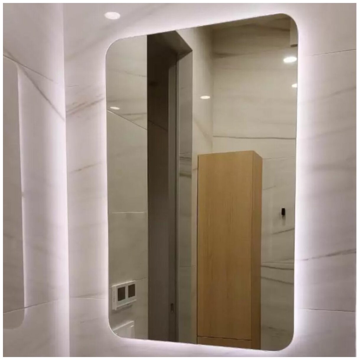 Зеркало настенное с подсветкой парящее прямоугольное 50*100 см для ванной холодный свет 6000 К сенсорное управление - фотография № 7